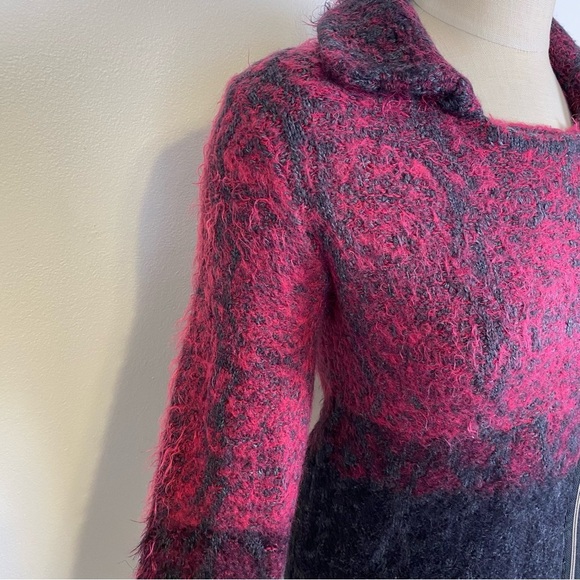 Save The Queen Zip Up Cardigan Size S Moto Alpaca Blend Burgundy Black - Picture 6 of 15